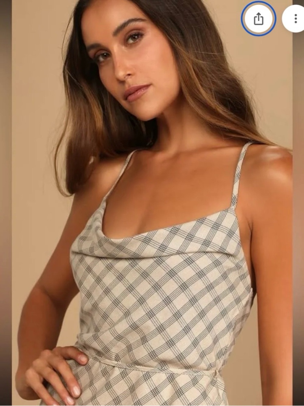 Lulus Chic City Beige Plaid Cowl Neck Midi Slip Dress Medium - Picture 12 of 13